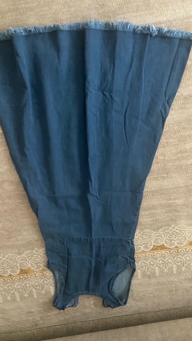 Mavi Denim Düğmeli Midi Bohem Elbise - Görsel 3