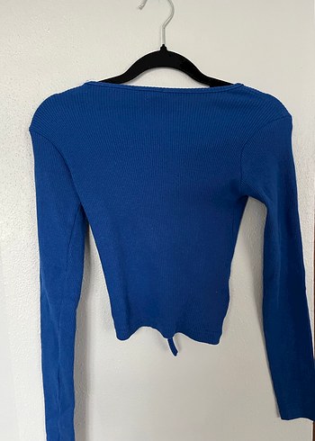 Mavi V Yaka Uzun Kollu Triko Bluz - Görsel 2