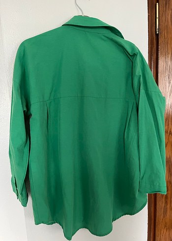 Düğmeli Yeşil Kadın Keten Gömlek - Görsel 2