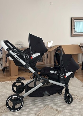 İkiz Bebek Arabası Siyah-Gri - Görsel 2