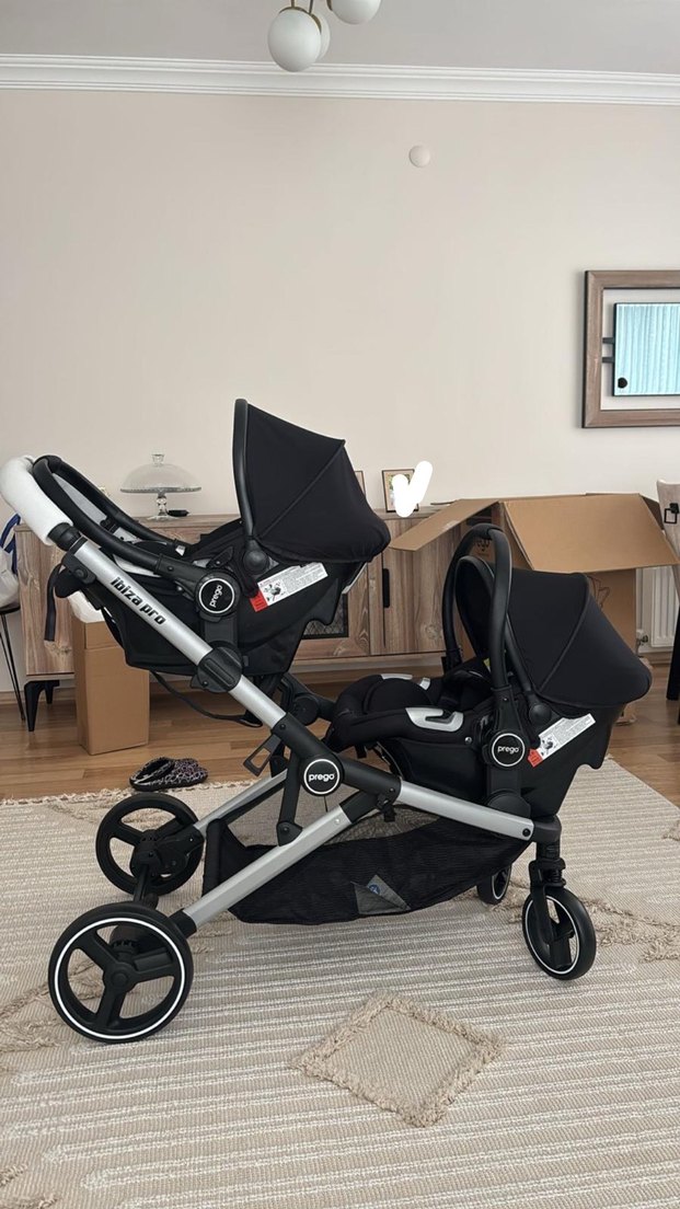 İkiz Bebek Arabası Siyah-Gri - Görsel 2