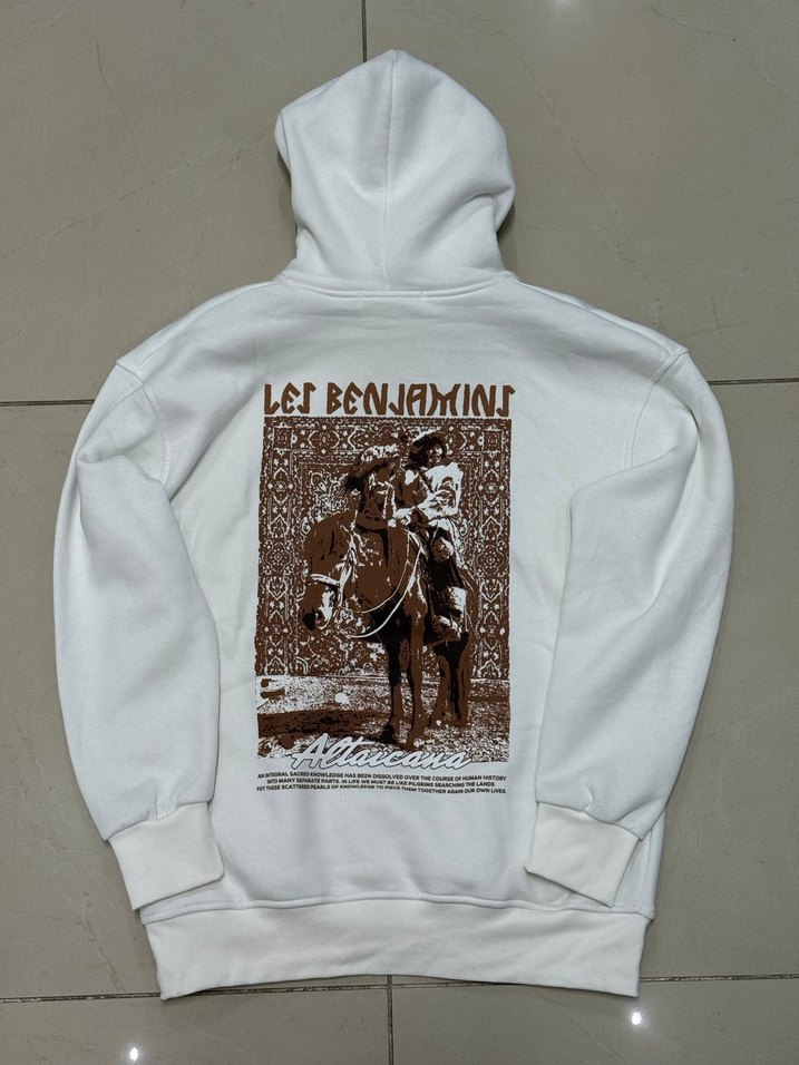 Beyaz Kapüşonlu sırt baskılı Erkek Sweatshirt - Görsel 2