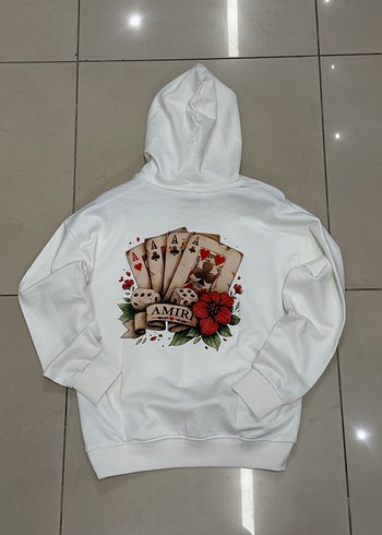 Baskılı Kapüşonlu Beyaz Sweatshirt - Görsel 2