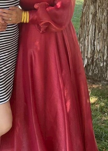 Bordo Uzun Kollu Kadın Abiye Elbise - Görsel 7