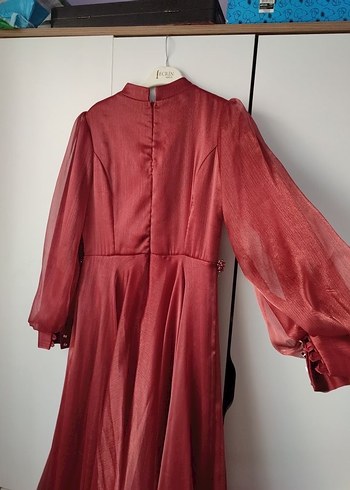 Bordo Uzun Kollu Kadın Abiye Elbise - Görsel 4