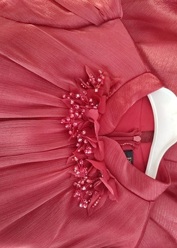 Bordo Uzun Kollu Kadın Abiye Elbise - Görsel 6