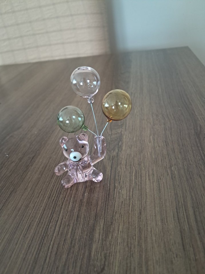 El yapımı Renkli Balonlu Cam Ayıcık Biblo - Görsel 2