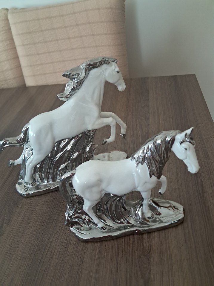 İkili Seramik Parlak Beyaz At Figürü - Görsel 2