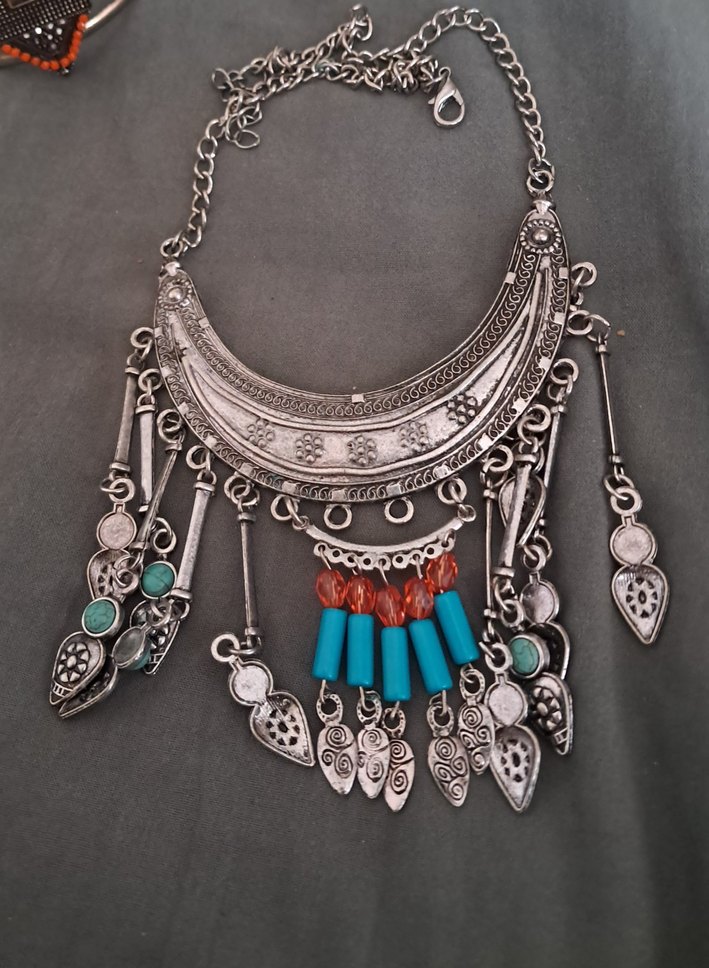 Uzun Etnik Turkuaz Taşlı Bohem Kolye - Görsel 3