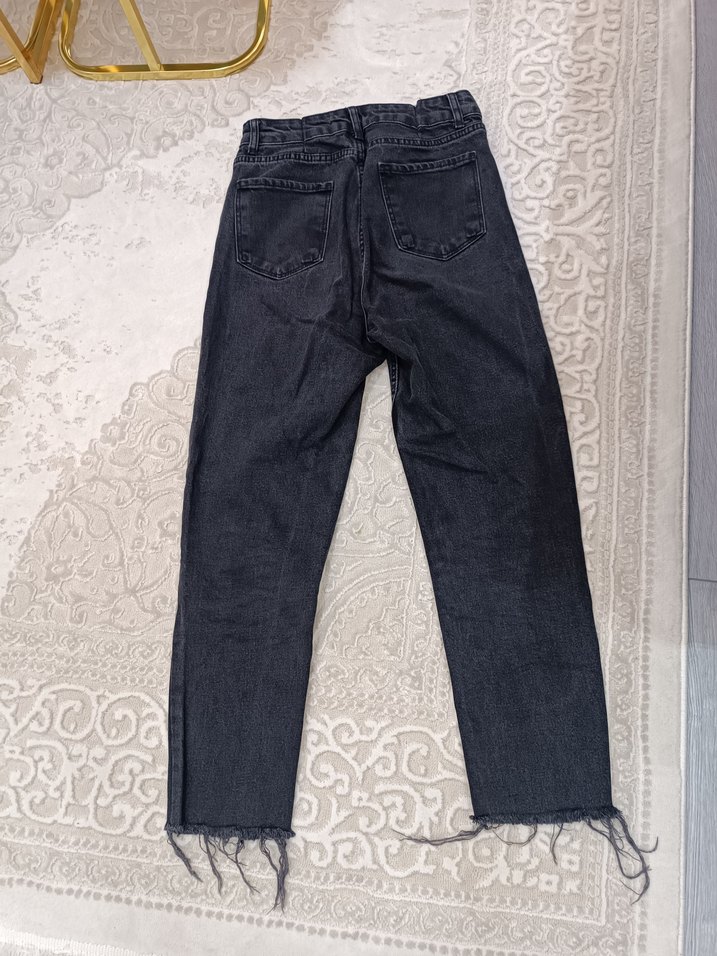 Gri Kadın Denim Pantolon Velcro Detaylı zara - Görsel 2