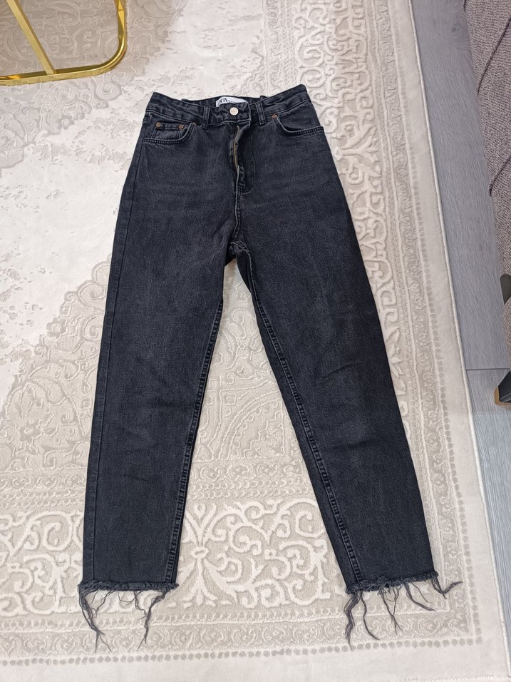Gri Kadın Denim Pantolon Velcro Detaylı zara - Görsel 4