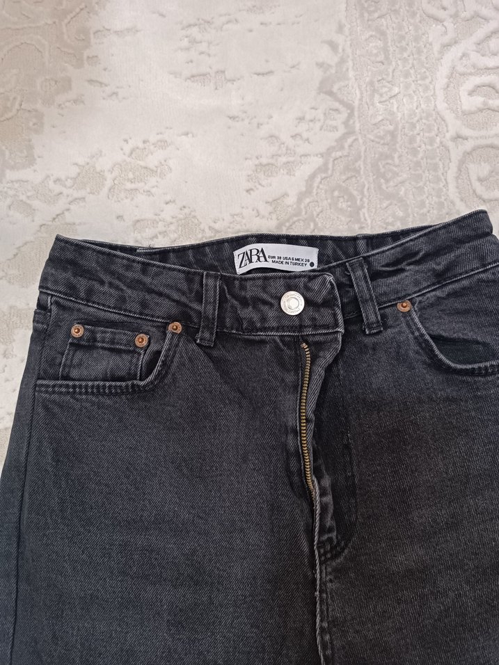 Gri Kadın Denim Pantolon Velcro Detaylı zara - Görsel 3