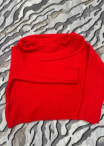 Kadın Kırmızı Triko Mini Kayık Yaka Kazak - Görsel 2