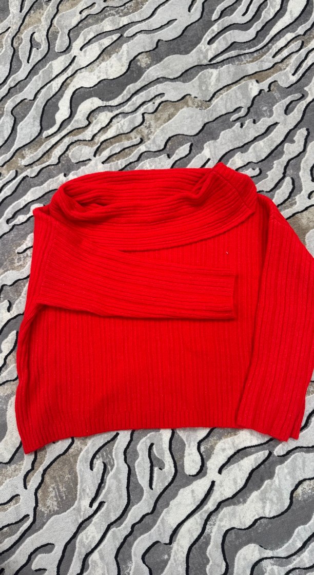 Kadın Kırmızı Triko Mini Kayık Yaka Kazak - Görsel 2