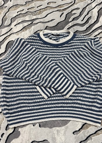 Mavi Çizgili Örgü Kadın Kazak - Görsel 3