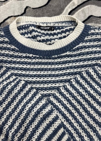 Mavi Çizgili Örgü Kadın Kazak - Görsel 2