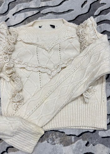 Nakışlı Bohem Beyaz Örgü Kazak - Görsel 2