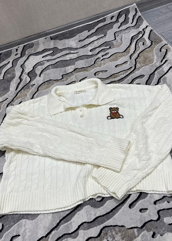 Nakışlı Beyaz Örgü Kadın Kazak - Görsel 2