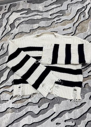 Sokak Stili Çizgili Triko Kadın Kazak - Görsel 3