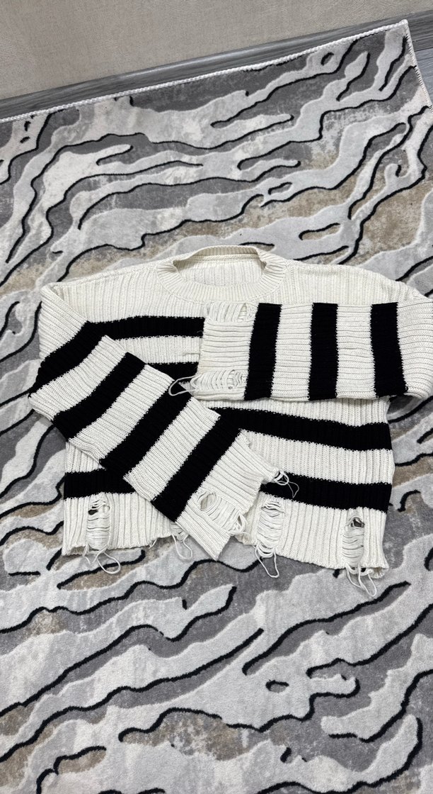 Sokak Stili Çizgili Triko Kadın Kazak - Görsel 3