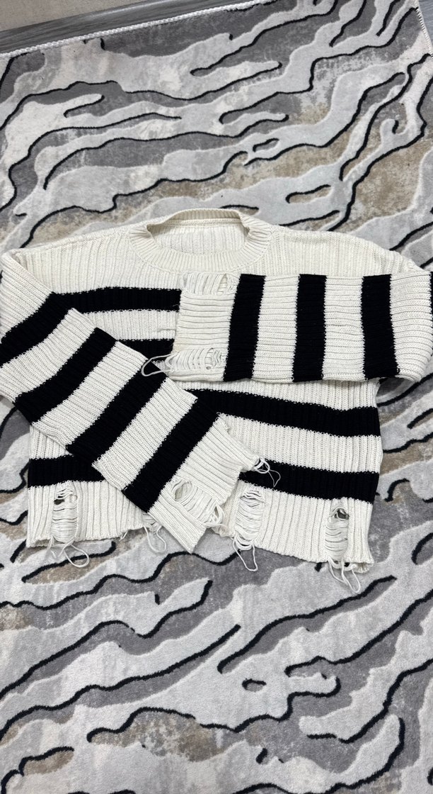 Sokak Stili Çizgili Triko Kadın Kazak - Görsel 2