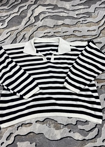 Kadın Siyah Beyaz Çizgili Örgü Triko - Görsel 2