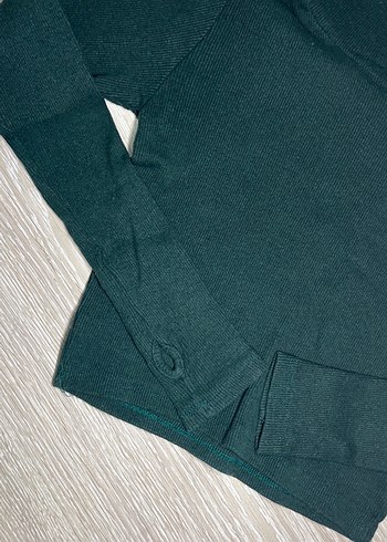 Koyu yeşil Boğazlı Örgü Kadın Kazak - Görsel 2