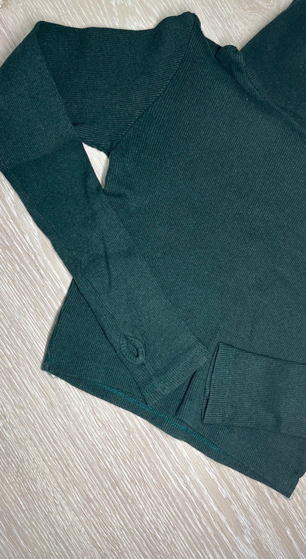 Koyu yeşil Boğazlı Örgü Kadın Kazak - Görsel 2