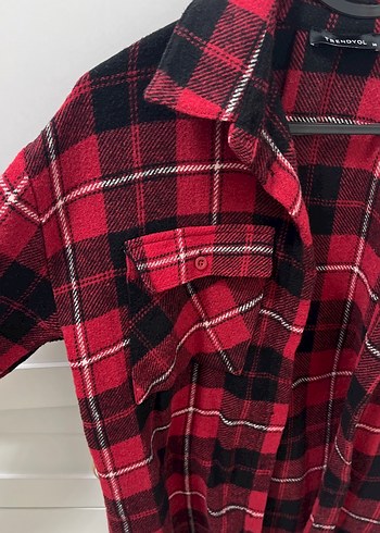 Kırmızı Kareli Düğmeli Kadın Gömlek - Görsel 2