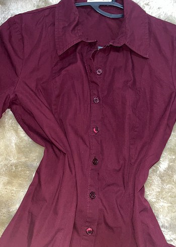 Bordo Kadın Keten Gömlek - Görsel 3
