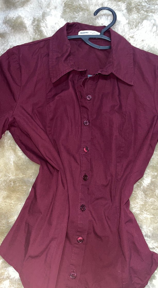 Bordo Kadın Keten Gömlek - Görsel 3