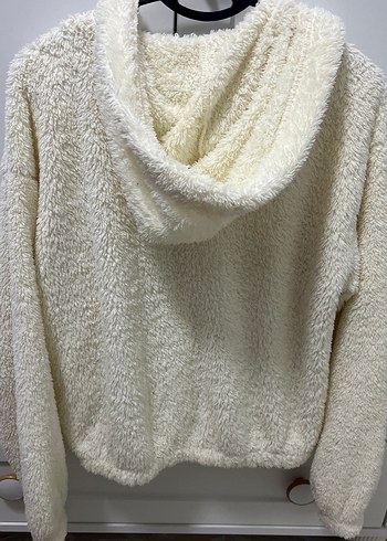 Uzun Kollu Peluş Kadın Ceket krem rengi - Görsel 2