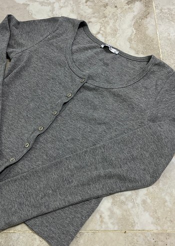 Kadın Gri Düğmeli Uzun Kollu Hırka - Görsel 2