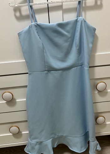 Mavi Midi Straplez Elbise - Görsel 2