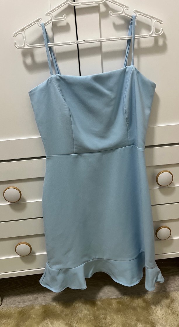 Mavi Midi Straplez Elbise - Görsel 2