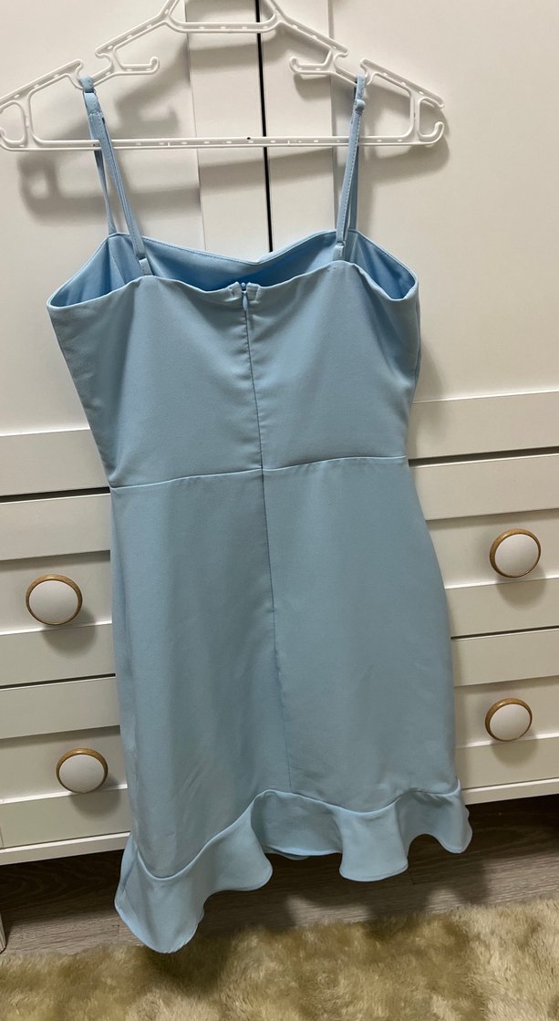 Mavi Midi Straplez Elbise - Görsel 3