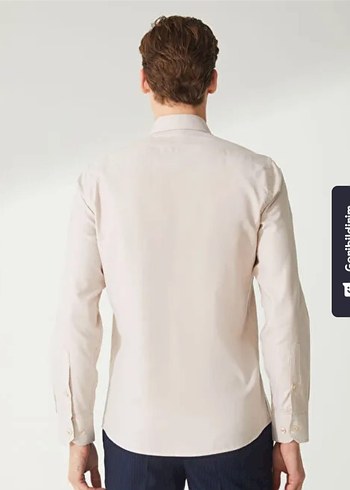 Beymen Business Alım Fit Düğmeli yaka gömlek bej - Görsel 2