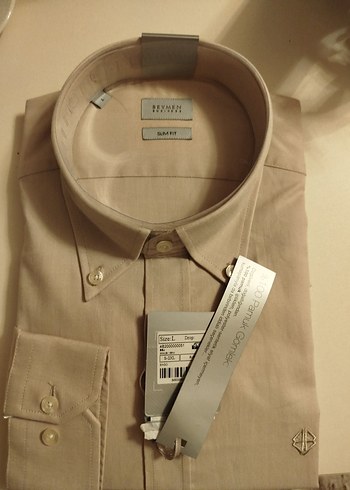 Beymen Business Alım Fit Düğmeli yaka gömlek bej - Görsel 3