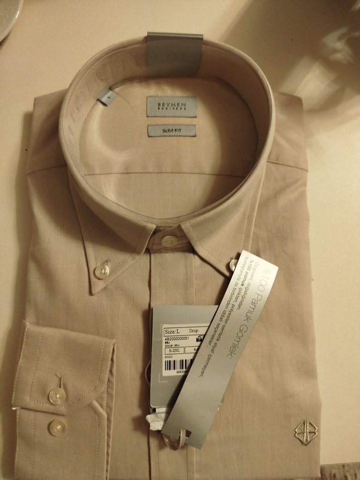 Beymen Business Alım Fit Düğmeli yaka gömlek bej - Görsel 3