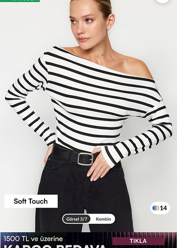 Siyah Beyaz Çizgili Kayık Yaka Bluz - Görsel 3