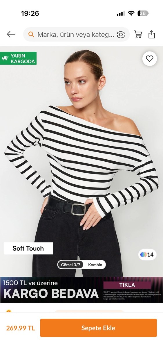 Siyah Beyaz Çizgili Kayık Yaka Bluz - Görsel 3