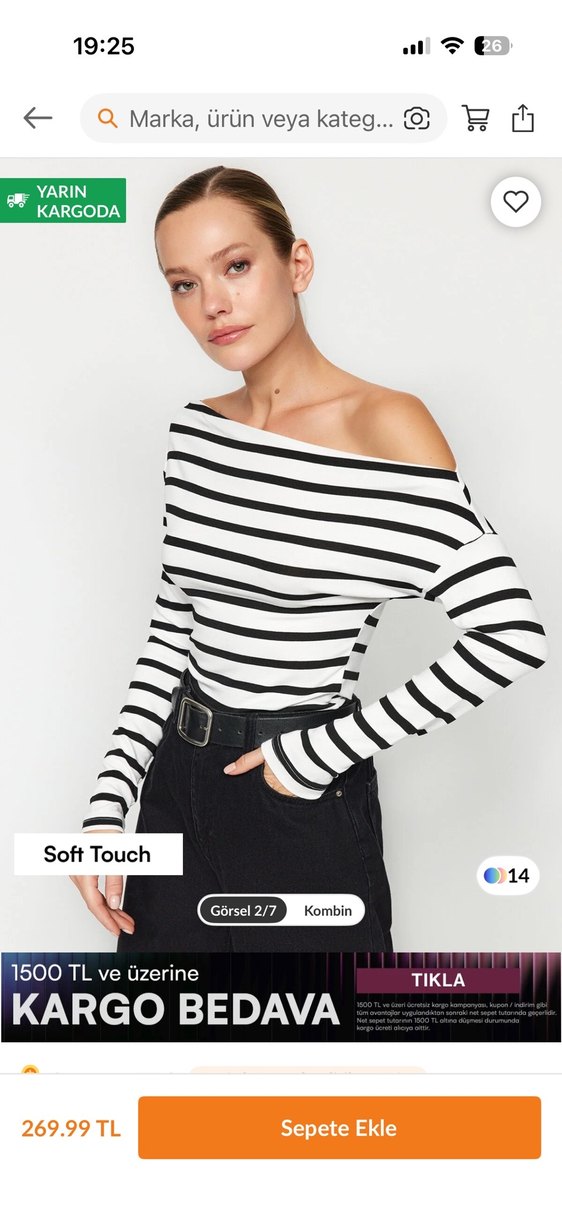 Siyah Beyaz Çizgili Kayık Yaka Bluz - Görsel 2