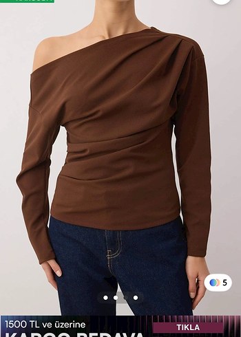 Dökümlü Kahverengi Kadın Bluz - Görsel 3