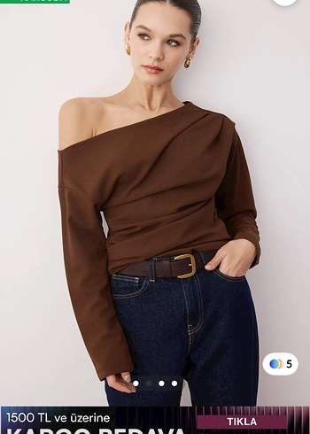 Dökümlü Kahverengi Kadın Bluz - Görsel 2