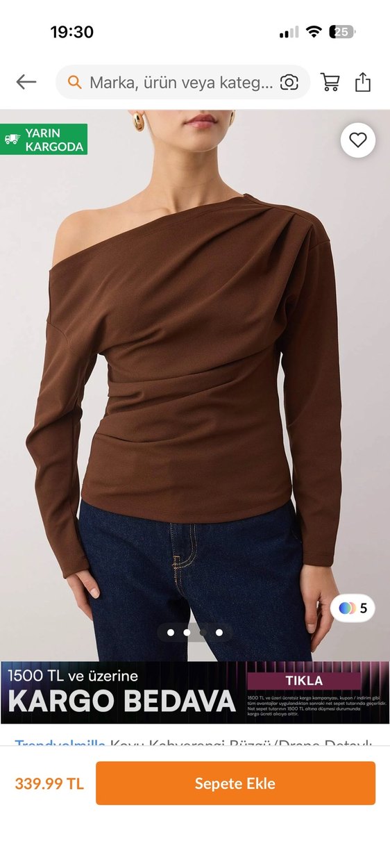 Dökümlü Kahverengi Kadın Bluz - Görsel 3
