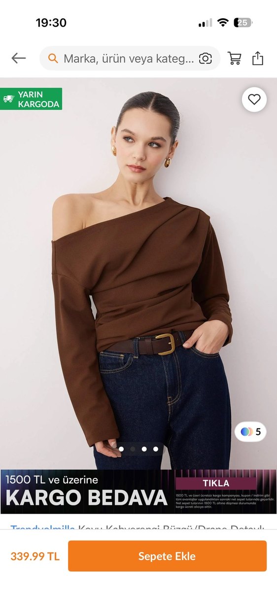 Dökümlü Kahverengi Kadın Bluz - Görsel 2