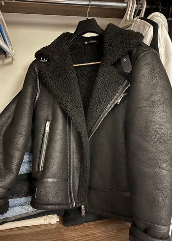 Kürk Detaylı Siyah Deri Biker Ceket - Görsel 3