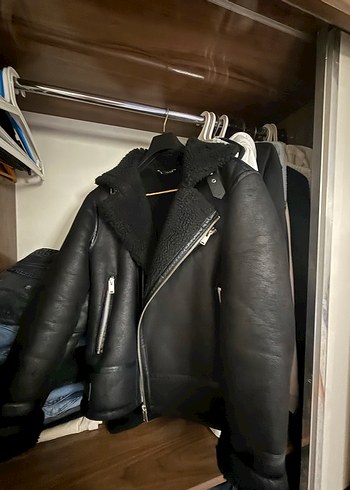 Kürk Detaylı Siyah Deri Biker Ceket - Görsel 2