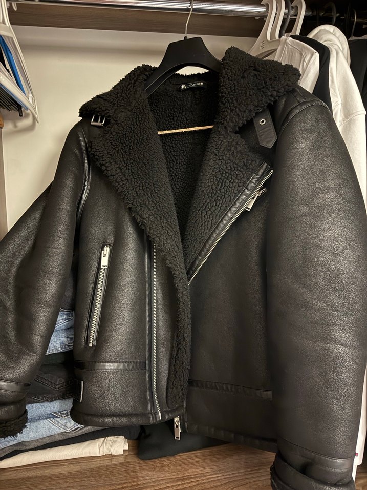 Kürk Detaylı Siyah Deri Biker Ceket - Görsel 3