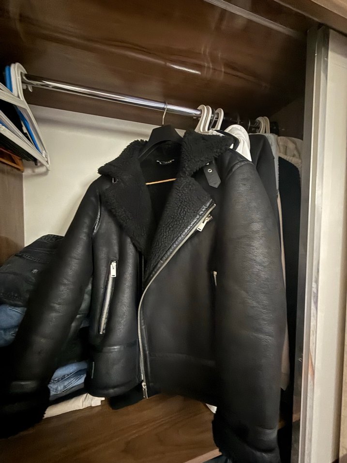 Kürk Detaylı Siyah Deri Biker Ceket - Görsel 2